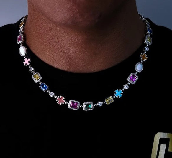 Gold-Plated Hip-Hop Gemstone Necklace - Image 5