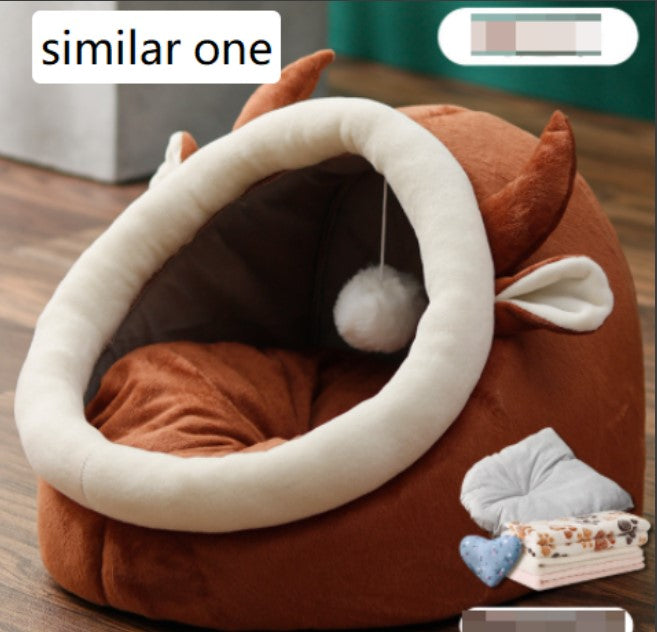 Lumora CozyCat Plush Cat Bed - Round donut anti-anxiety pet bed
