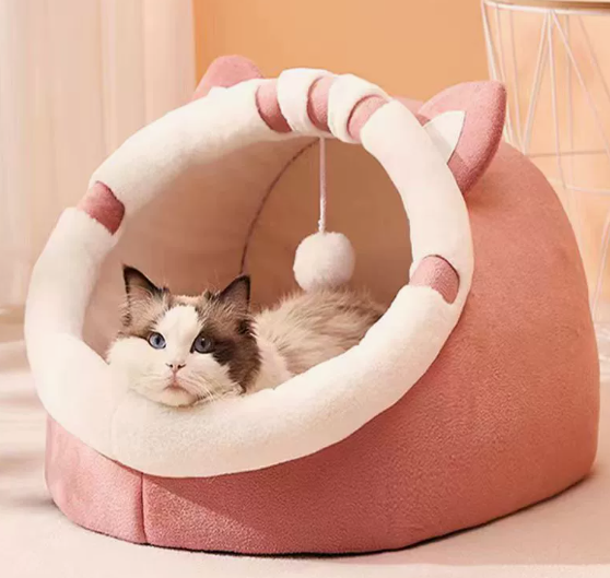 Lumora CozyCat Plush Cat Bed - Round donut anti-anxiety pet bed