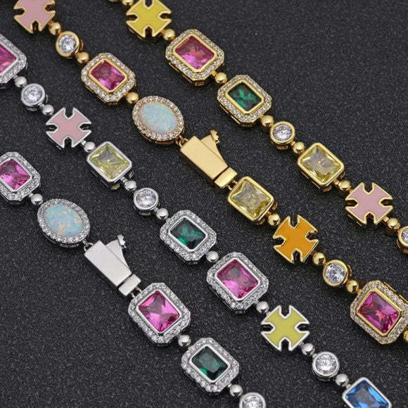 Gold-Plated Hip-Hop Gemstone Necklace - Image 7