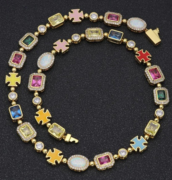 Gold-Plated Hip-Hop Gemstone Necklace - Image 4