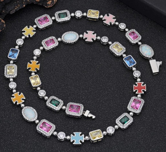Gold-Plated Hip-Hop Gemstone Necklace - Image 9